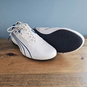 Puma White and Blue Leather Motorsport Driving Shoes Sneakers Men's Size 9